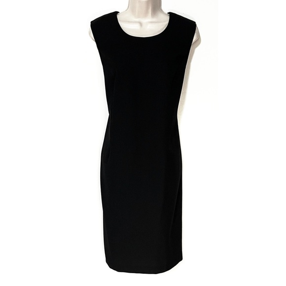 R & M Richards Karen Kwong Sleeveless Black Midi Dress Scoop Neck Sz 10 Stretchy - Picture 1 of 11